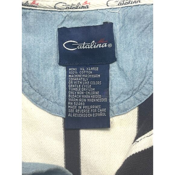 Vintage 90's Catalina Polo Men's XL Blue White Vertical Striped Cotton - Picture 8 of 12